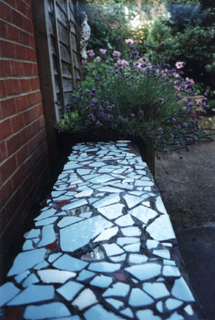 outdoor mosaic bench