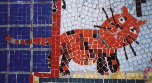 mosaic cat on fish counter