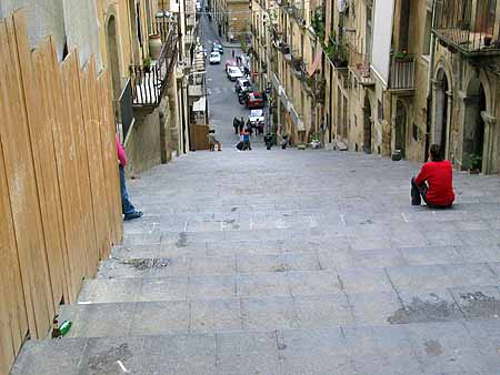 Looking down La Scala steps