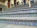 Steps with tiles with dark blue repeating patterns