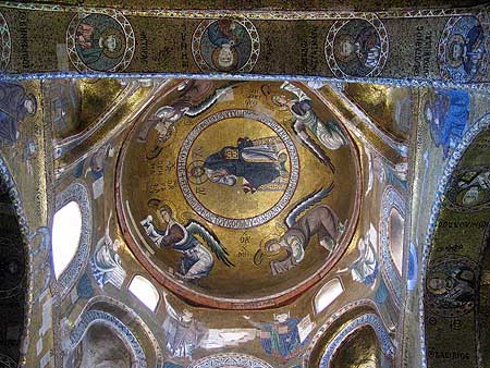 Mosaic of Christ on church ceiling