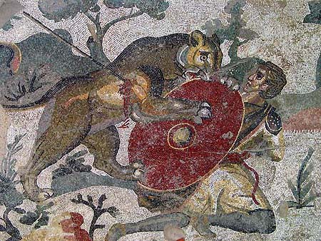 lion attacking man