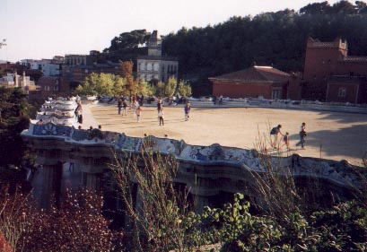 The plaza and bench